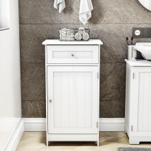 (White) Bathroom Cabinet 1 Door 1 Drawer Storage Unit FSC
