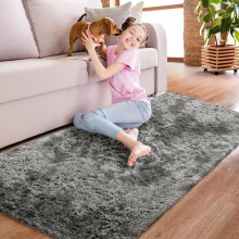 (Tye Dye Silver Grey, 80cm x 150cm (2ft 8" x 5ft)) Non Slip Shaggy Fluffy Rugs Soft Area Living Room Rug Large Bedroom Carpets