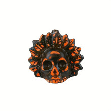 (Orange Black) Handmade Aztec Death Whistle - Real 125 Decibel Blood-Curdling Screams, Authentic Skull Design with Carrying Case