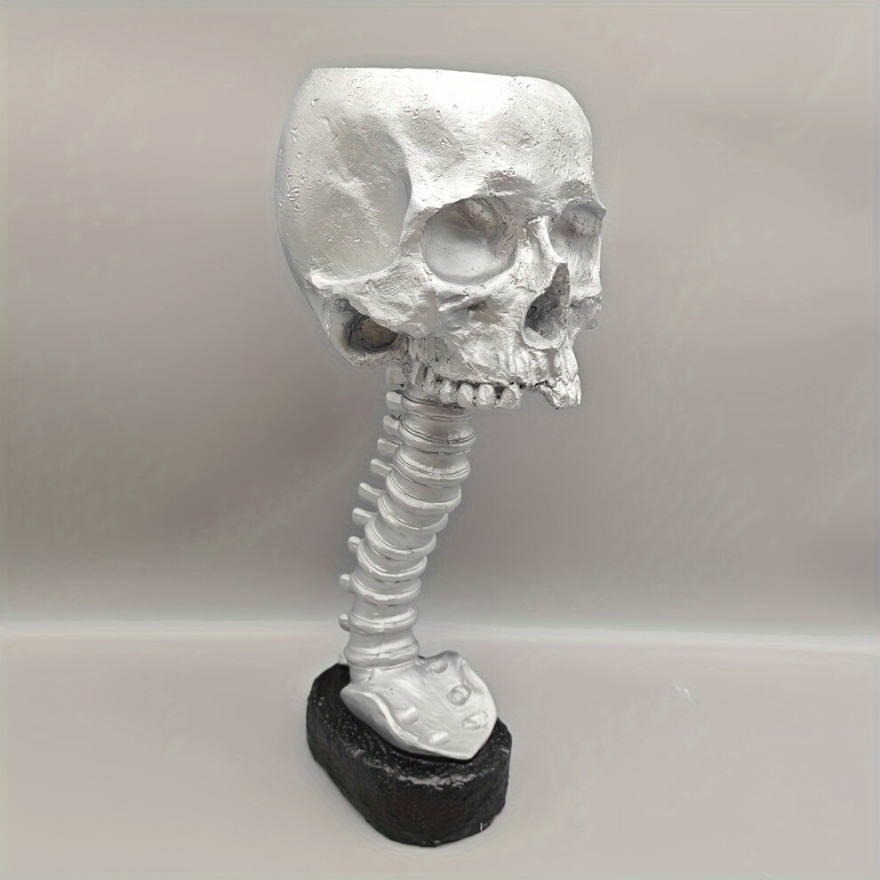(Silvery ) Halloween Resin 1pc Garden Skull Spine Flower Pot Ornament Statue 11.2''4.33''5.51''2.76''3.94-image-OPC-PH85VNQ-NEW