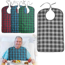 (1Pcs - Blue) Bibs for Adults, Pack of 4 Bibs for Adults with Press Stud and Tie, Waterproof Bib Adult, Reusable Adult Bib for Older&Disabled