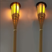 (12LED flame type, 2 Packs) Solar-Powered Bamboo Lanterns, Bamboo Art Torches, LED Outdoor Lighting Decorative Landscape Lights, Solar Garden Lights,