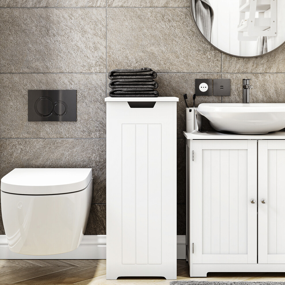 (White) Small Laundry Hamper Box Bathroom Storage Unit FSC