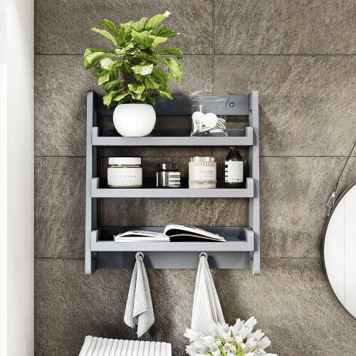 3 shelf Wall Mounted Hanging Rack Storage - Grey FSC 100% 1