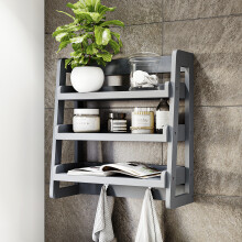 3 shelf Wall Mounted Hanging Rack Storage - Grey FSC 100%