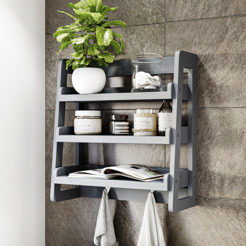 3 shelf Wall Mounted Hanging Rack Storage - Grey FSC 100%