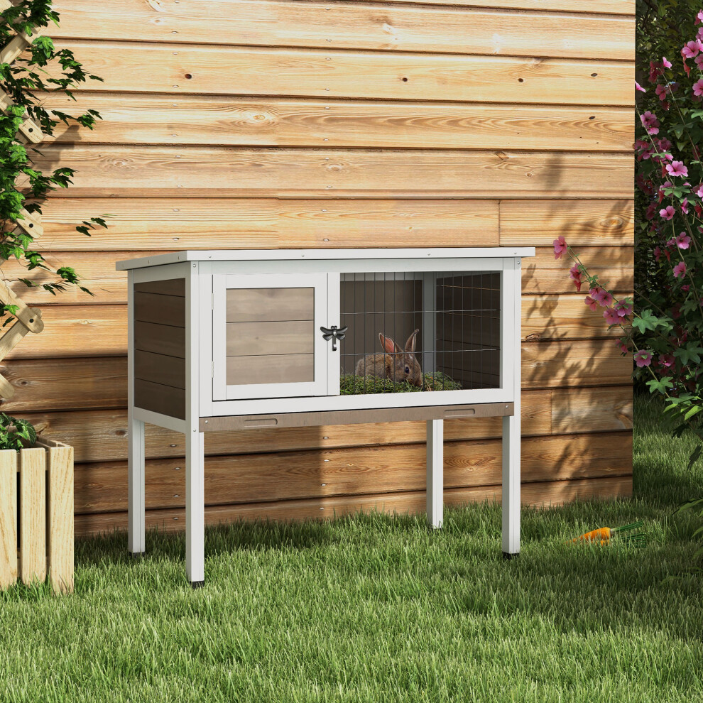Pawhut Large Elevated Indoor Outdoor Wooden Guinea Pig Hutch W/ Asphalt Roof