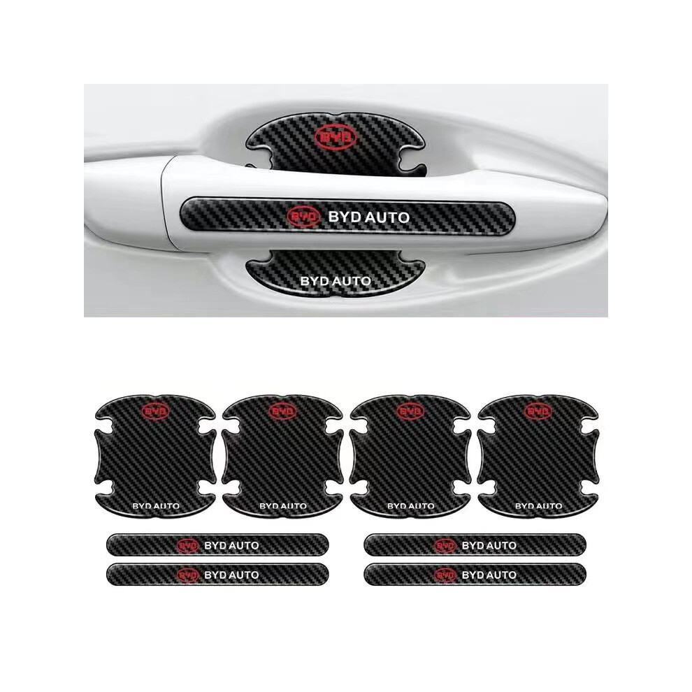 (Byd) 8Pcs Car Door Handle Bowl Anti-Scratch Cover Guard Protector Sticker,Carbon Fiber Guard Protector Stickers Black