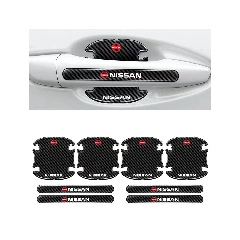 (Nissan) 8Pcs Car Door Handle Bowl Anti-Scratch Cover Guard Protector Sticker,Carbon Fiber Guard Protector Stickers Black