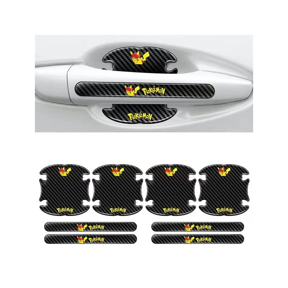 (Pikachu) 8Pcs Car Door Handle Bowl Anti-Scratch Cover Guard Protector Sticker,Carbon Fiber Guard Protector Stickers Black 635504370429