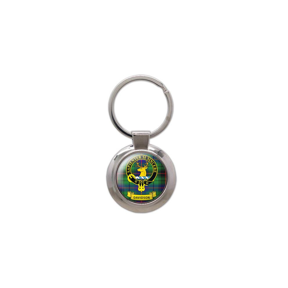 Lang Syne (Davidson) Scottish Clan Crest Enamel Chrome Keyring Key Fob - D-H Tartans