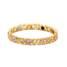 (Gold pink diamond) Copper Magnetic Bracelet Pain Relief Carpal Tunnel Arthritis Mens Womens,Flashes Energy Health Bracelets