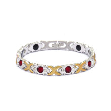 (Silver-gold red diamond) Copper Magnetic Bracelet Pain Relief Carpal Tunnel Arthritis Mens Womens,Flashes Energy Health Bracelets