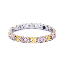 (Silver-gold pink diamond) Copper Magnetic Bracelet Pain Relief Carpal Tunnel Arthritis Mens Womens,Flashes Energy Health Bracelets