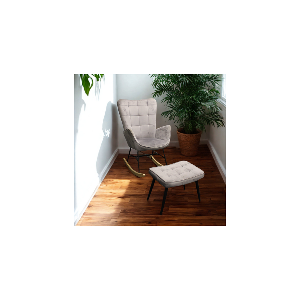 Rocking chair recliner lounge with footstool grey velvet sofa living room furniture