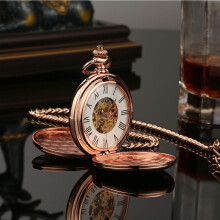 (BSY-M-P03-Rose Gold)Uusi Hand Wind Mekaaninen Miesten Taskukello Luuranko Kellotaulu Steampunk Kaulakoru Riipus