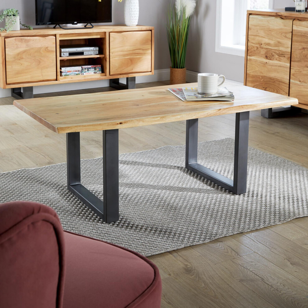 Live Edge Coffee Table Solid 26mm Acacia Top Black Home Furniture