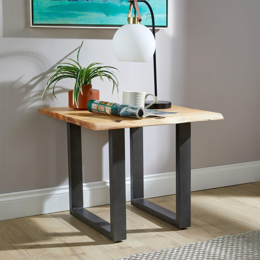 Live Edge Lamp Table Solid 26mm Acacia Top Black Metal Legs Furniture