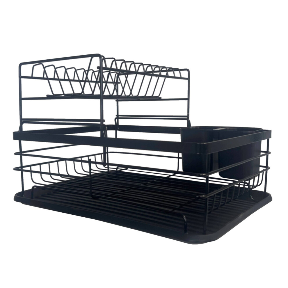 Oypla 2 Tier Multifunction Dish Drainer Drying Rack with Cutlery Holder and Removable Tray