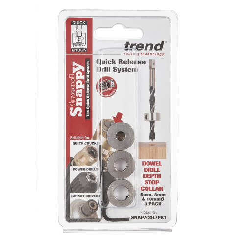 Trend Dowel Drill Depth Stop Collar Pack 6 / 8 / 10 mm - SNAP/COL/PK1 Trend 1