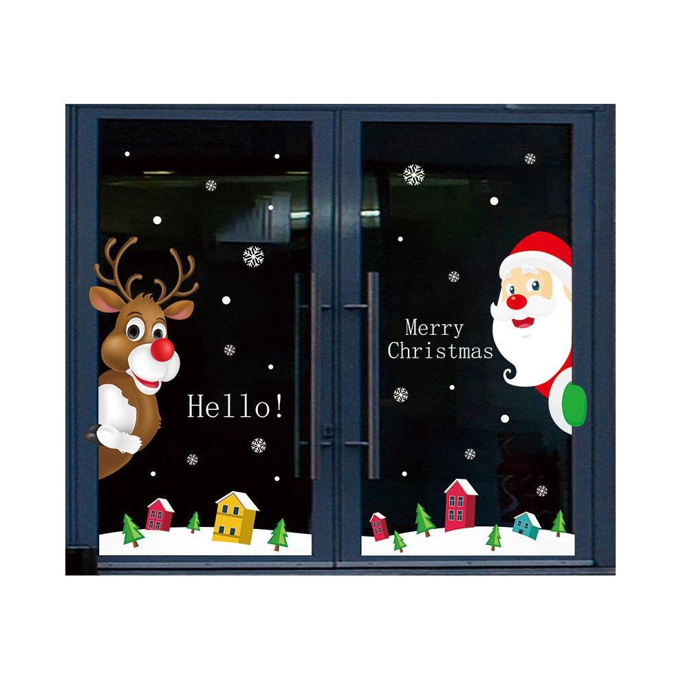 (Deer)Autocollant mural Noël fenêtre décoration chambre maison décalcomanies Nouvel An Père Noël