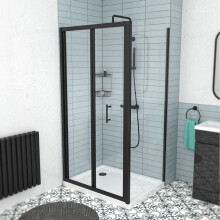 Nes Home Black 1000mm Bi-fold Shower Door, 800mm Side Panel Tempered Glass