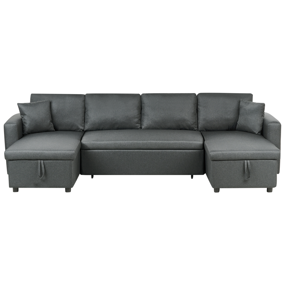 U-Shape Sofa Bed SOMMEN Fabric Dark Grey with Storage 5 Seater