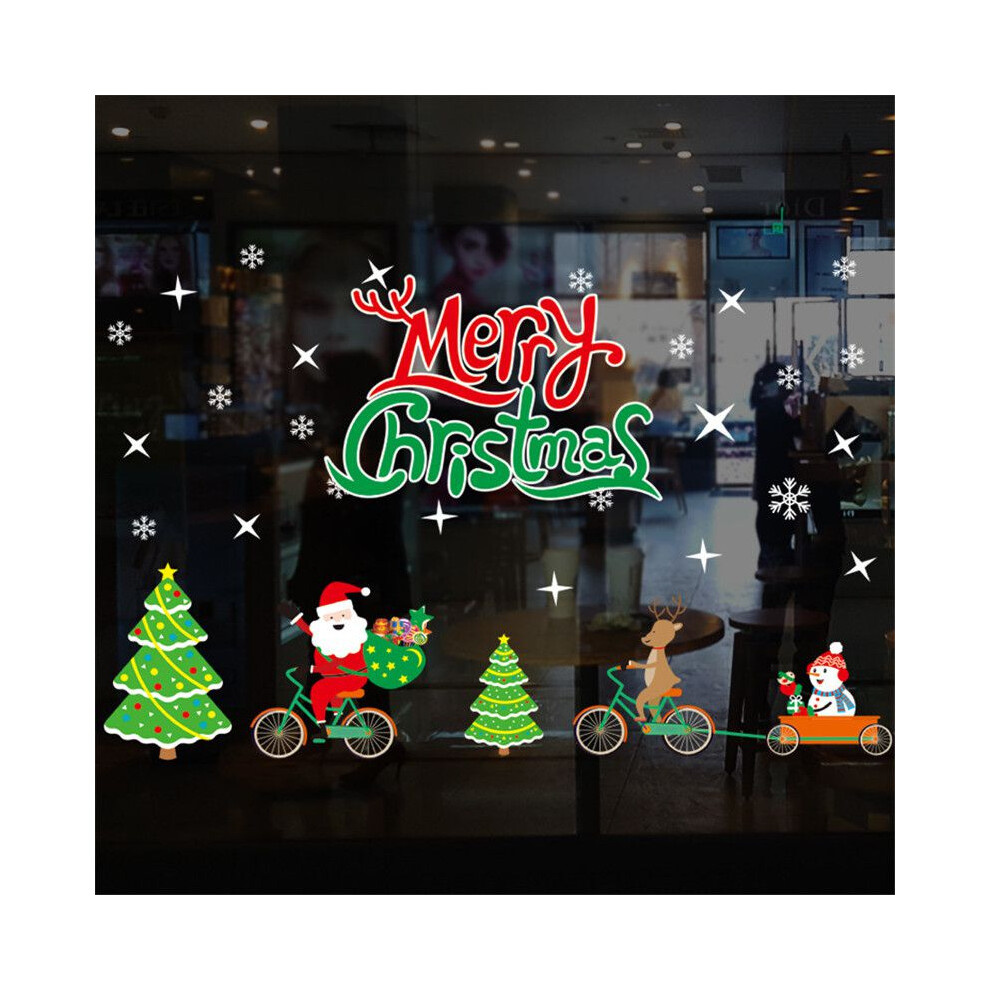 (Bicycle)Autocollant mural Noël fenêtre décoration chambre maison décalcomanies Nouvel An Père Noël