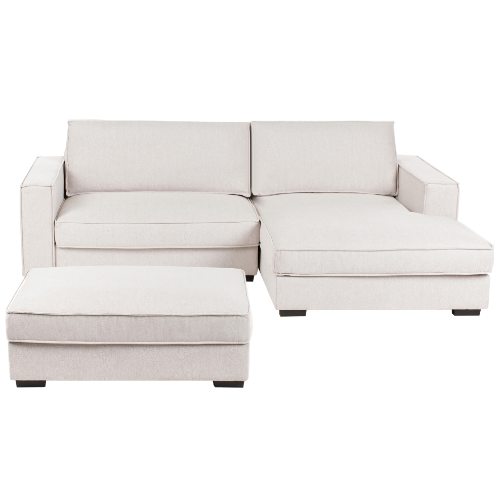 Corner Sofa RENDERS Fabric Light Beige with Ottoman 3 Seater Left Hand
