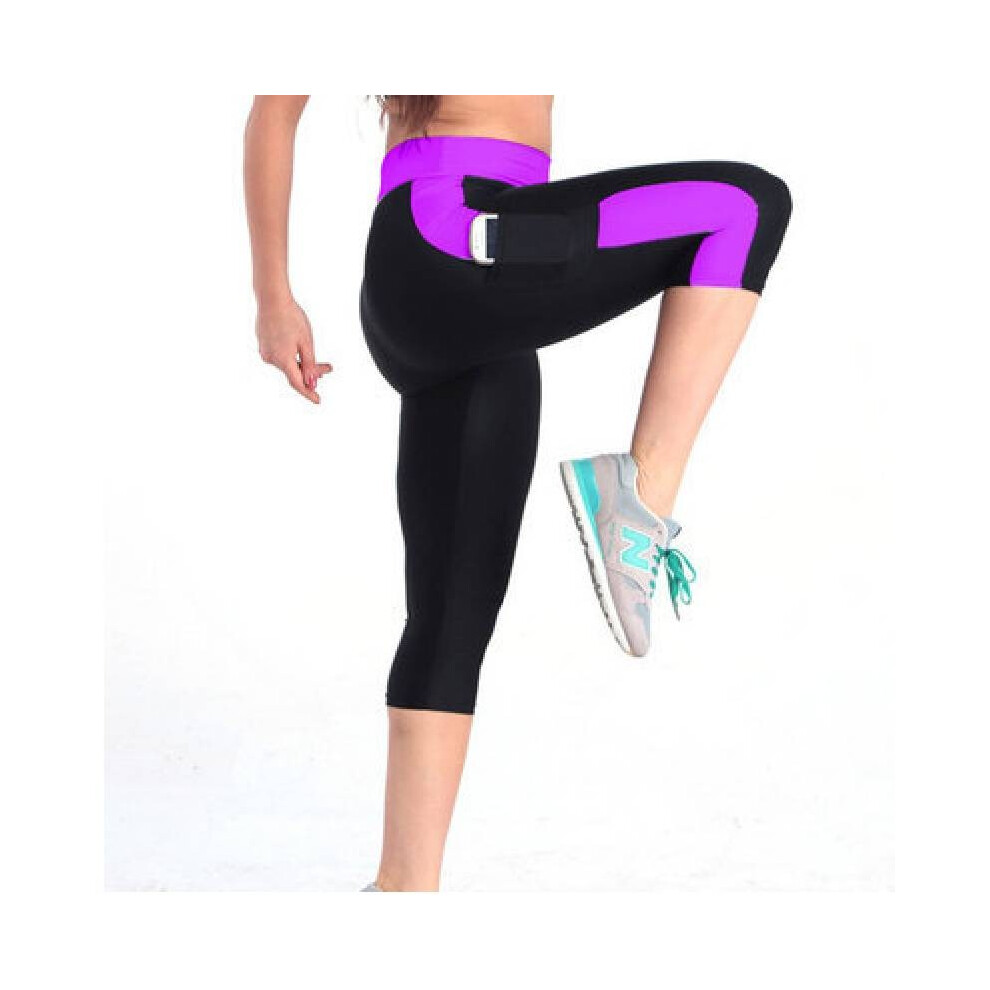 (Purple)Pantalon de yoga de travail patch taille serrée course à pied exercice leggings femme