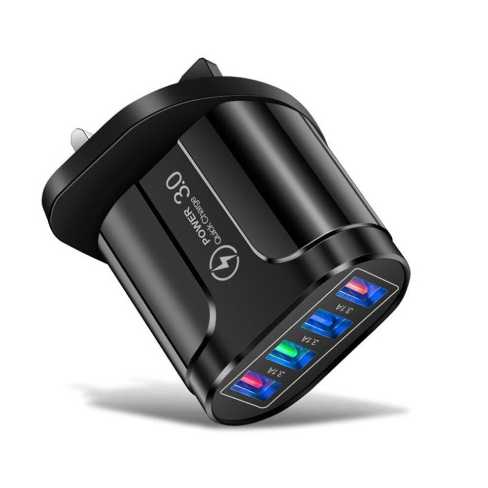(black, UK Plug) 4 USB Charger Quick Charge 3.0 4.0 Port Fast Charging Wall Adapter For iPhone 13 12 11 X Xiaomi Samsung Mobile Phone Charger