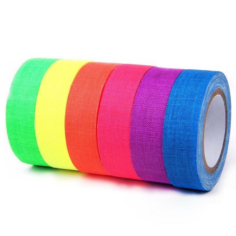6 Rolls/Set UV Blacklight Glow In The Dark Tape - Fluorescent Cloth/Neon Gaffer Tape, Super Bright Fabric Glow Tape Party Supplies