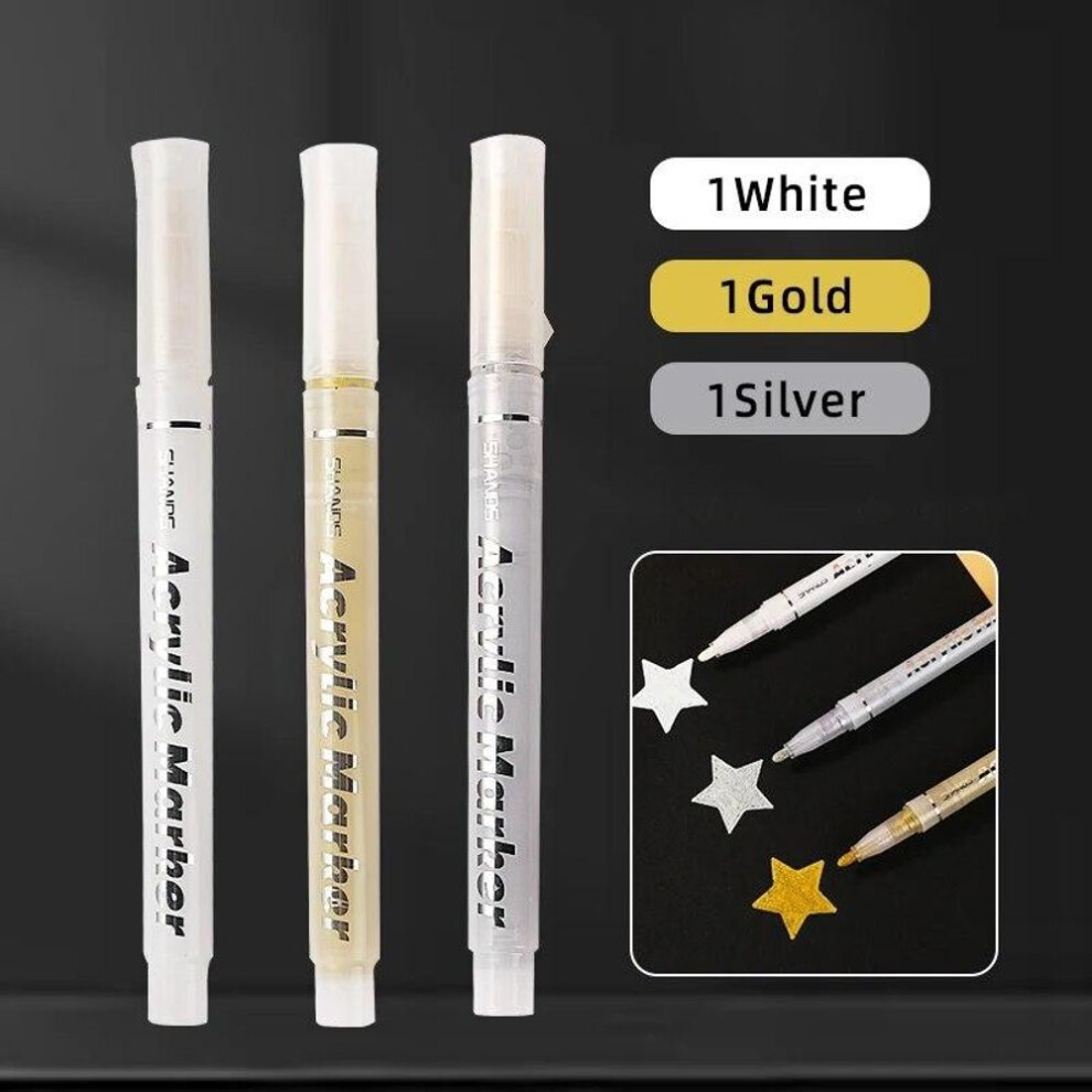 3pcs/set High-gloss Gold Silver White Painting Graffiti Pens Waterproof Ink Water-based Acrylic Markers