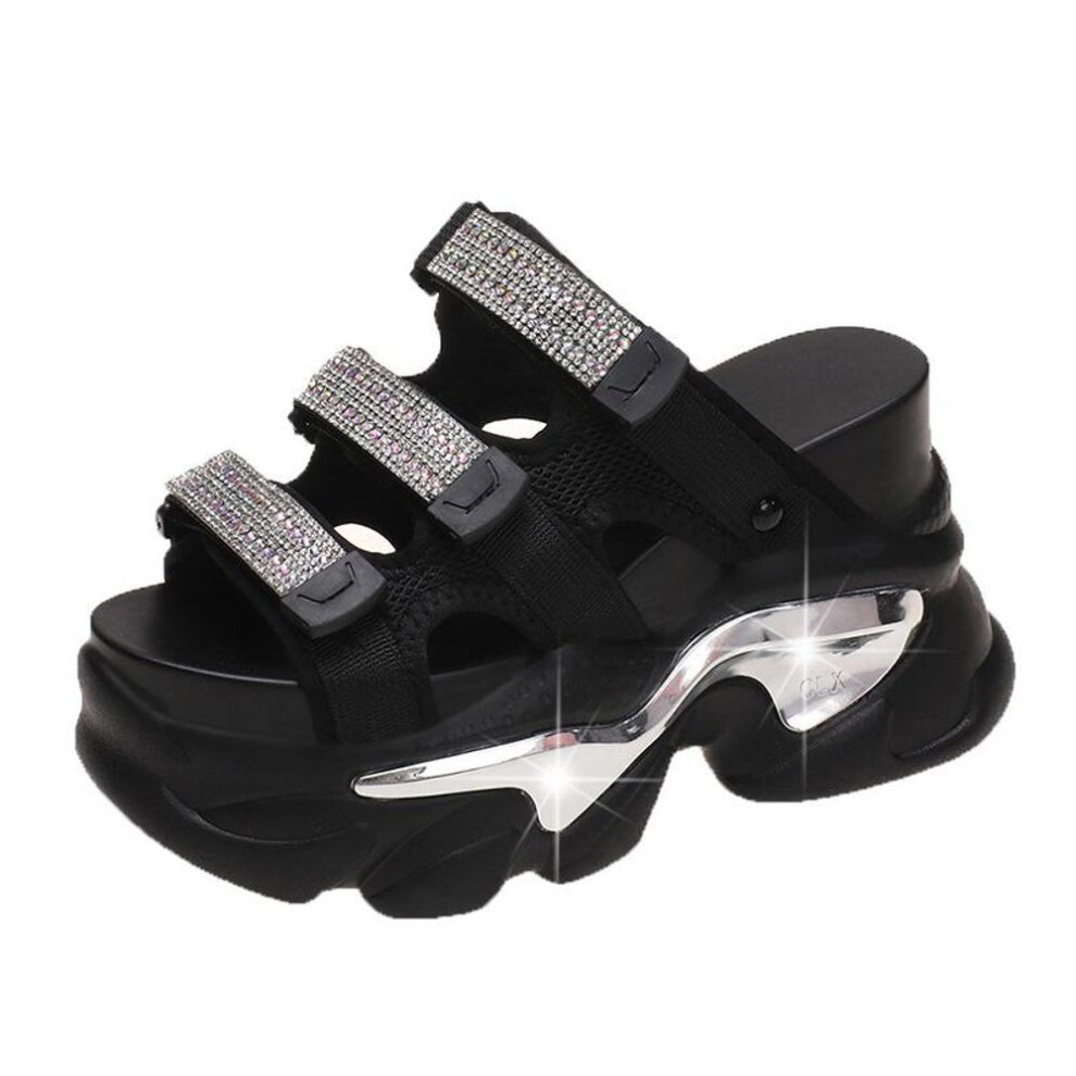 Summer High Platform Women Sandals Buckle 10CM Wedges Bling Shoes Fashion Outside Chunky Sandals Beach Casual Slides Woman