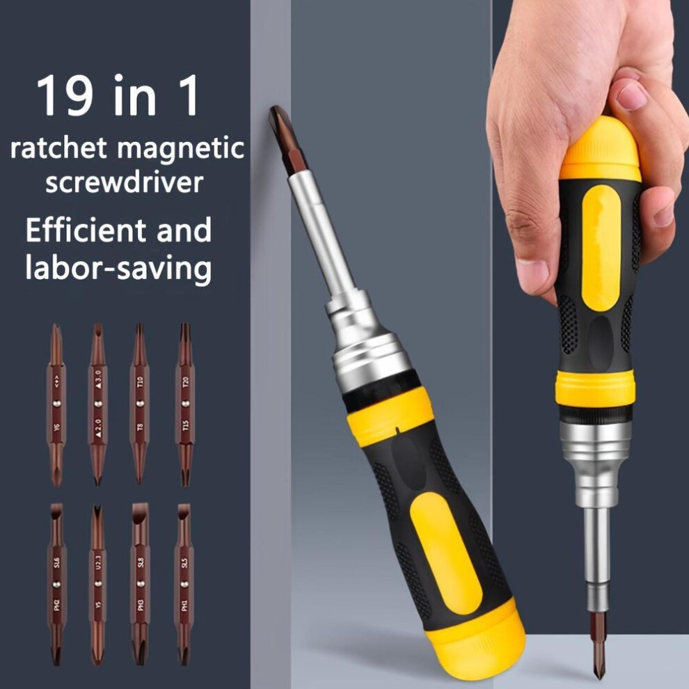 19 in1 Ratchet Screwdriver Set Multi Screwdriver Tool All in One with Torx Security Flat Head Phillips Hex Square and Nut Driver