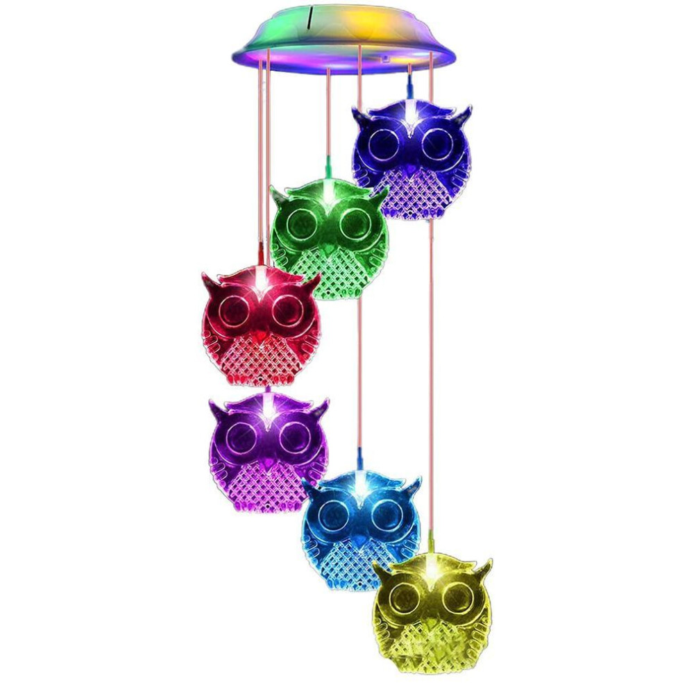 Owl Solar Wind Chime Light Waterproof Color Changing Outdoor Solar Garden Decorative Lights For