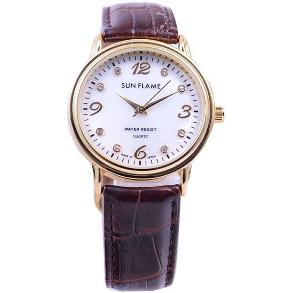 J-AXIS Men's MJG-D91-BR (SF MIJ Made in Japan Quartz Men's Sun Flame) Round Watch Brown Alloy