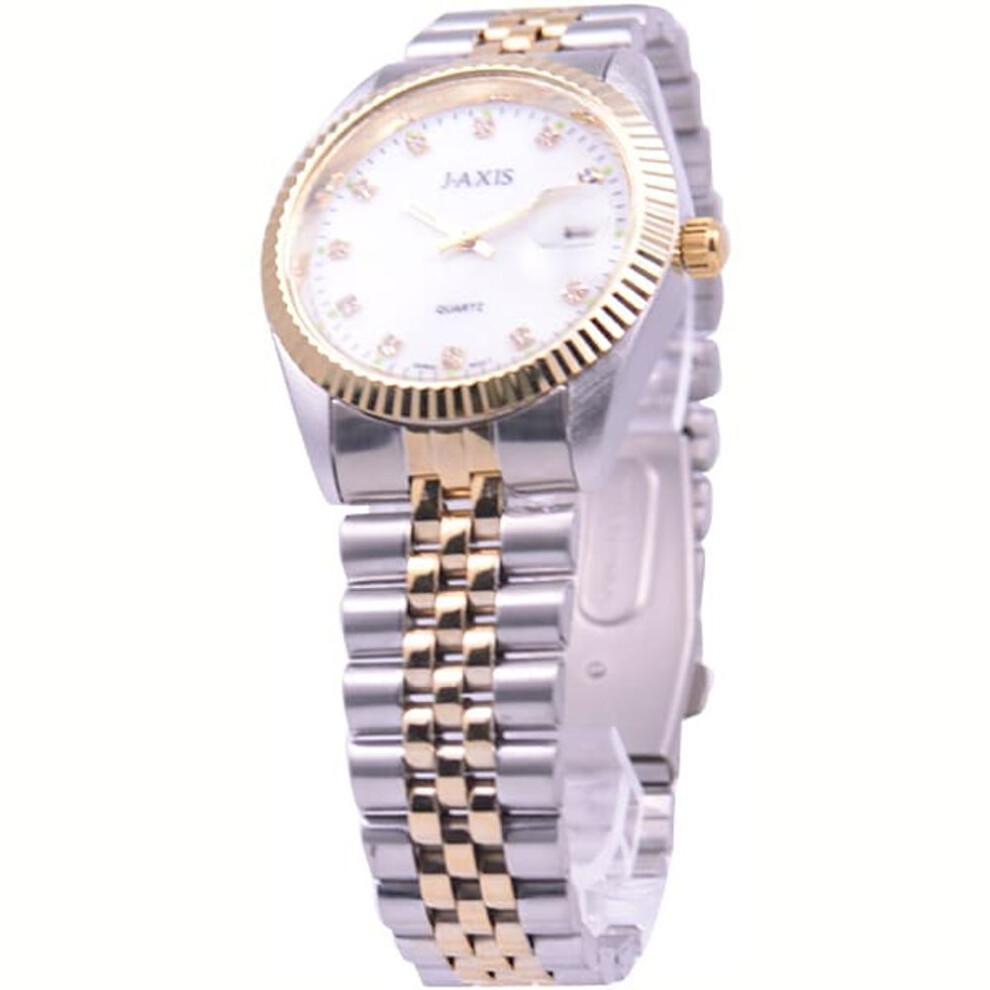 J-AXIS Men's MJG-M36-TW (Sun Flame) Round Watch Gold Alloy Analog