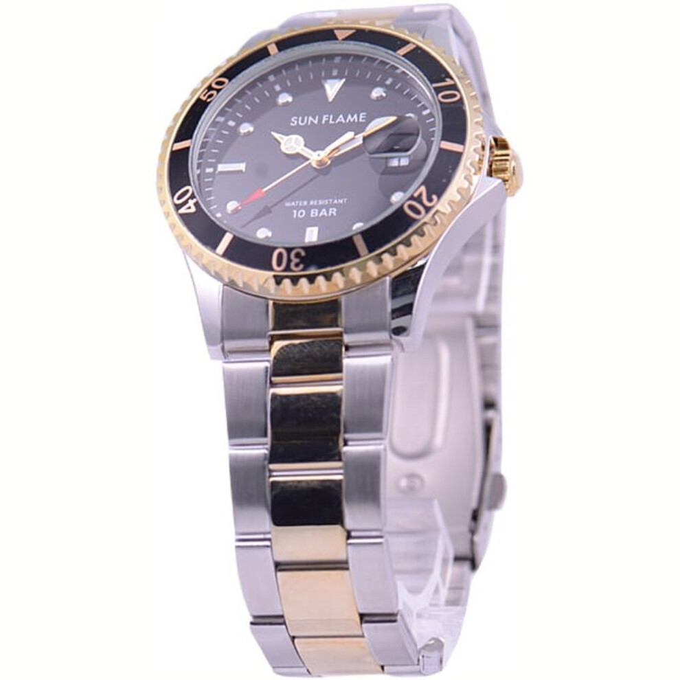 J-AXIS Men's MJG-N37-TBK (Sun Flame) Round Watch Gold Brass Analog