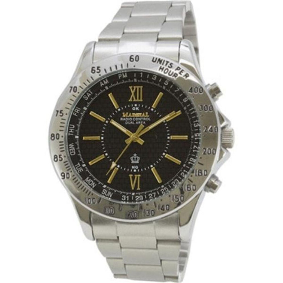 J-AXIS Men's MR82-BK (Analog Radio Sun Flame) Round Watch Silver Analog