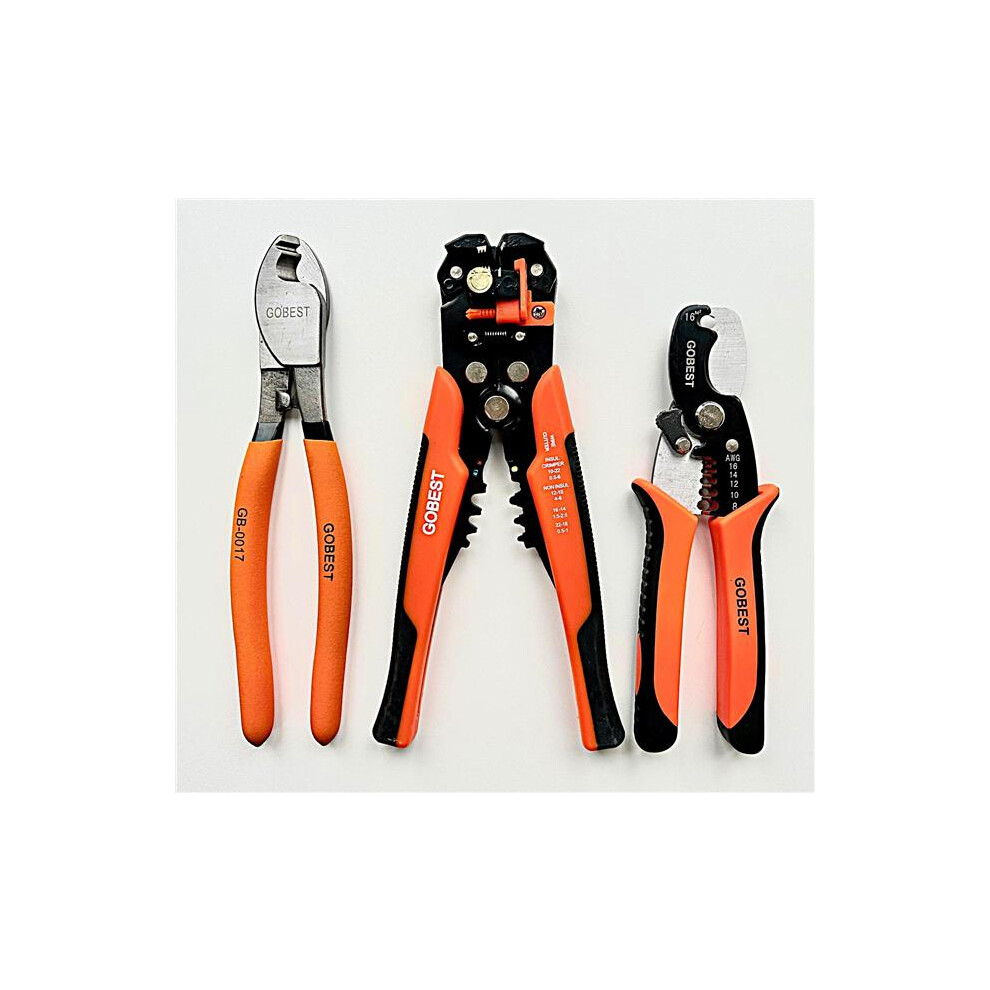 GOBEST cable cutter and automatic wire stripper set 3 pcs, soft grip, CrV steel
