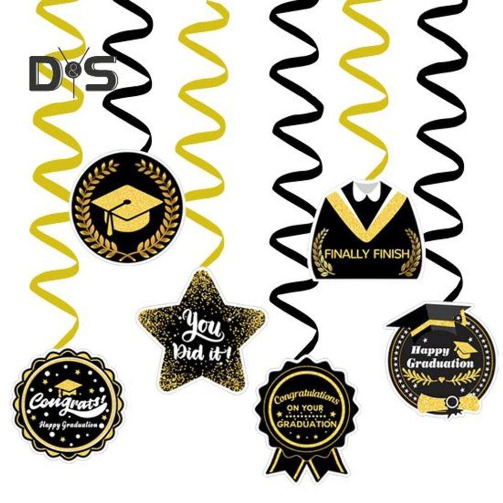 2025 Graduation Season Spiral Pendant Banners Tag Pendants Black Gold Ceiling Party School Grad Party Decoration Graduation Gifts