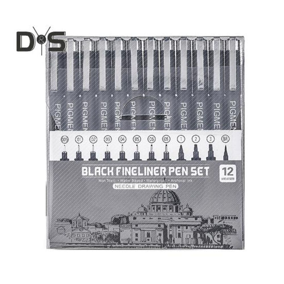 12pcs Painting Pen Set Water-resistant Ink 12 Unique Tips Outline Pens Smooth Barrel Fine Tip Drawing Pens