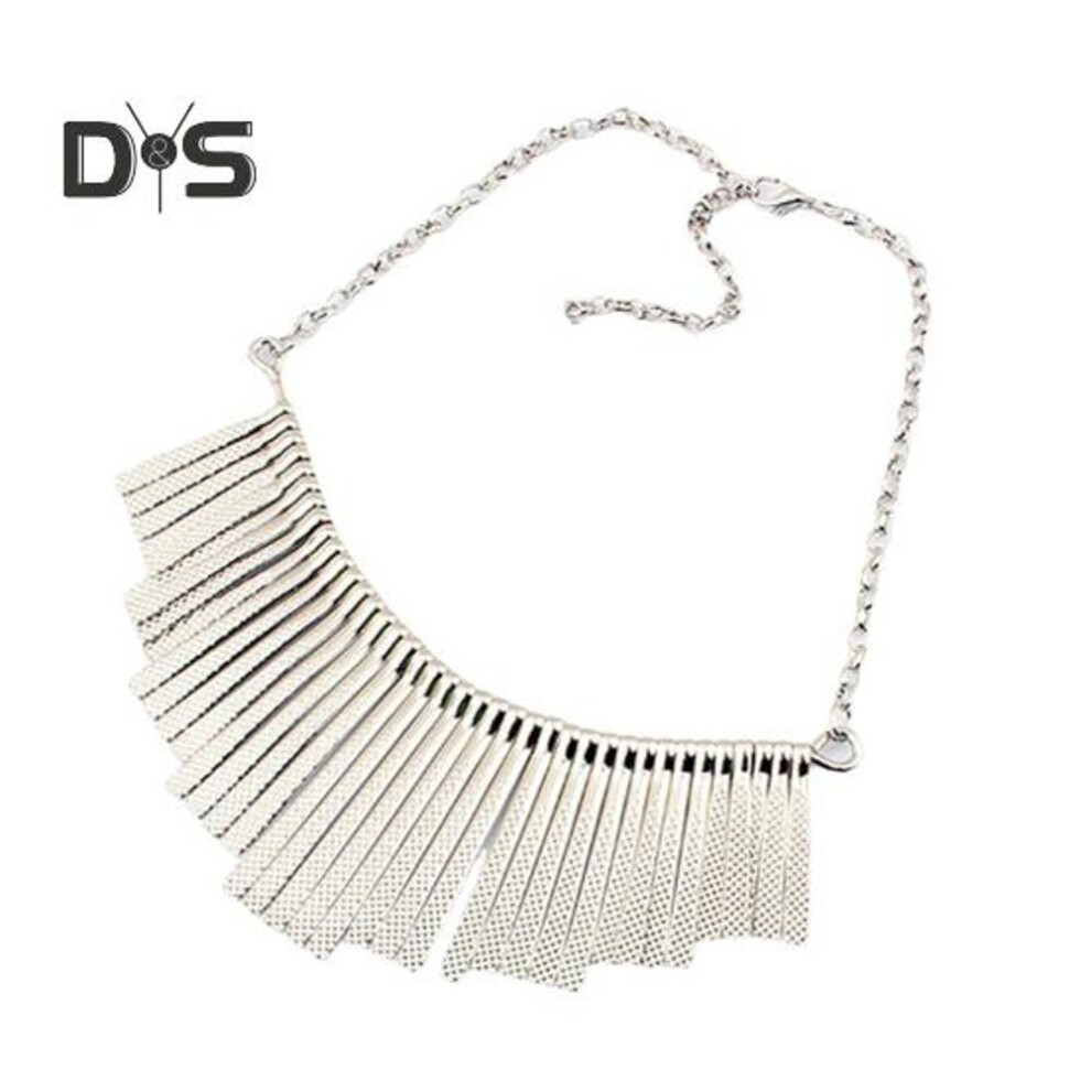 (silver) Sparkling Bars Choker Metallic Necklace Bib Chunky Collar Fringe Necklace Metal Tassel Punk Jewelry For Women