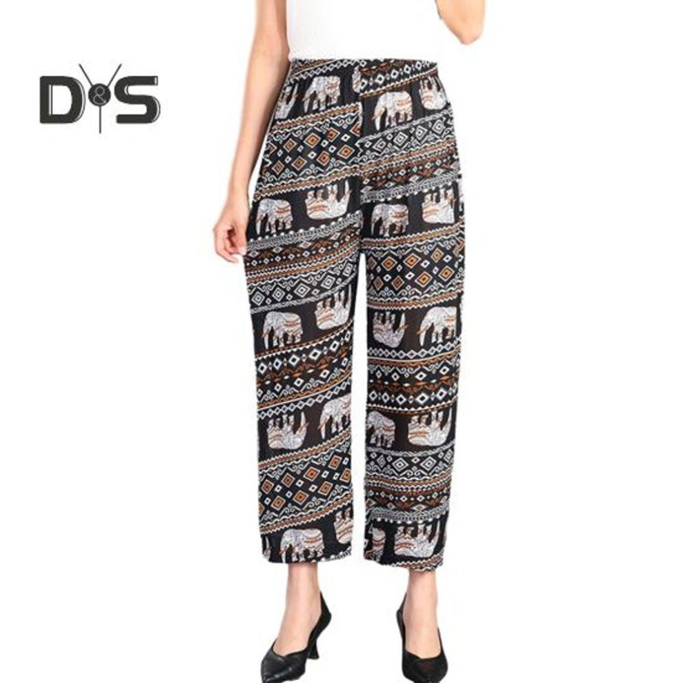 (coffee) Women Elephant Print Trousers Comfortable Wide Leg Pants Elastic Waist Palazzo Pants For Summer Beach Vacation Trousers