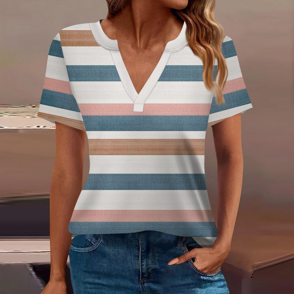 (XXL, blue) Women's T Shirt Tee Printed Short Sleeve Daily Weekend Fashion Basic V Neck Regular Top