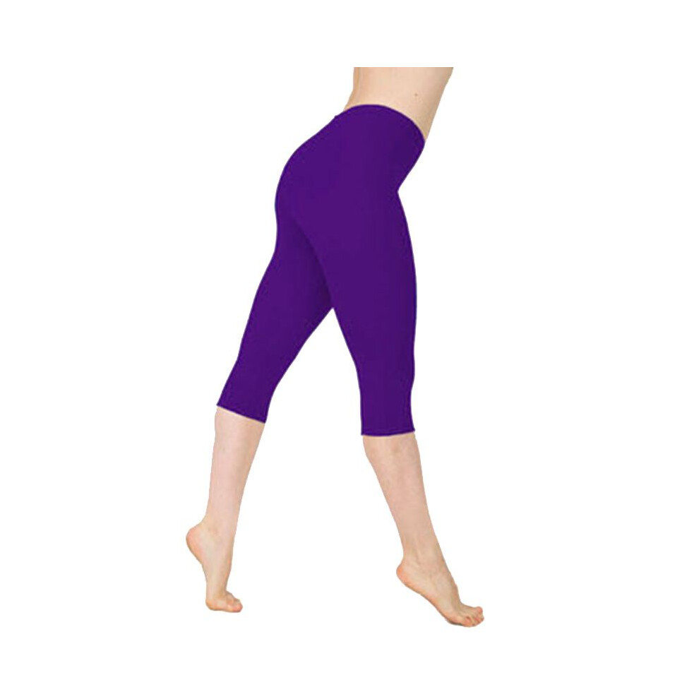 (Purple,S)Pantalon femme taille basse yoga 34 capri fitness sport gym basique leggings short