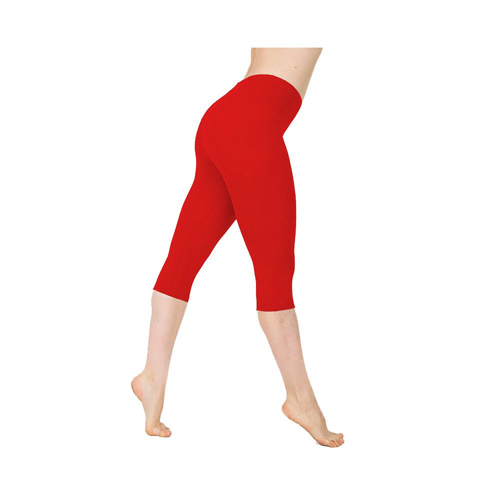 (Red,M)Pantalon femme taille basse yoga 34 capri fitness sport gym basique short leggings