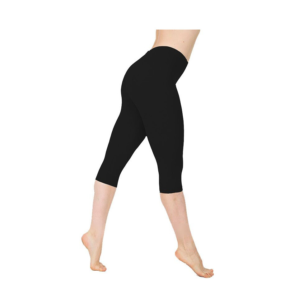(Black,S)Pantalon femme taille basse yoga 34 capri fitness sport gym basique short leggings