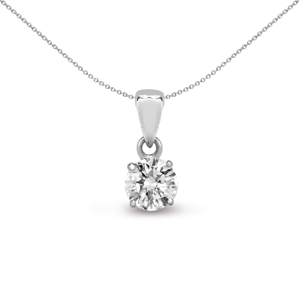 Jewelco London Ladies Solid 18ct White Gold 4 Claw Set Round 0.25ct D / VS Lab Grown Diamond Solitaire Charm Pendant - LAB18P010-025
